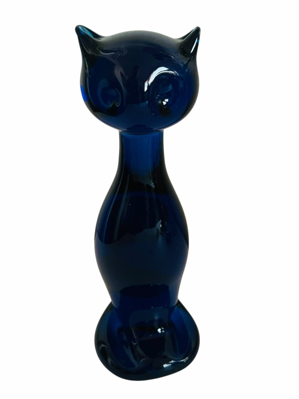 Vintage Bluenique Blue Art Glass Cat Figurine